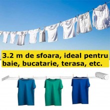Uscator SIKS De Rufe Retractabil, Extensibil,4 Sfori De 3,2 Metri Lungime, Cu Montare Pe Perete, Alb