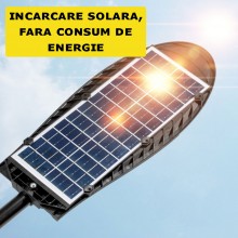 Lampa Solara Stradala Sau Gradina SIKS Cu Panou Solar Incorporat, De Exterior, 520 LED SMD, Lumina Neutra, Control Telecomand...