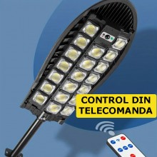 Lampa Solara Stradala Sau Gradina SIKS Cu Panou Solar Incorporat, De Exterior, 520 LED SMD, Lumina Neutra, Control Telecomand...