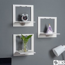 Etajera Pentru Perete SIKS, Patrata, Cu Suport Depozitare, Ideala Pentru Suport Flori, Rame foto, 29 cm x 29 cm, Alb
