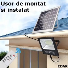 Lampa EDAR Solară Pentru Exterior, Cu Telecomandă, Senzor De Lumină Și Panou Solar, Rezistentă La Apă IP67, 54 Led-uri SMD, 2...