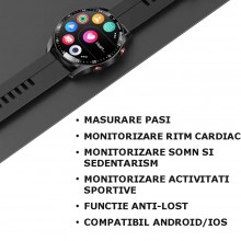 Ceas Smartwatch SIKS, Inteligent, Full Touch, Fitness, Sport, Rezistent La Apa, Functie Smart Numarat Pasi, Unisex, Notificar...