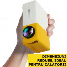 Proiector Video LED SIKS, Mini Portabil, 1080P, Full HD Display True Color, 600 lm, Suport Card, Alb/Galben