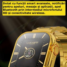 Ceas SIKS Smartwatch, Model 24K Gold S9 Ultra Max, Titanium Case, Inteligent, Fitness, Sport, Rezistent Apa, Smart, Notificar...