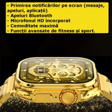 Ceas Smartwatch EDAR, Model 24K Gold S9 Ultra Max, Carcasa Titaniu, Inteligent, Fitness, Rezistent Apa, Smart, Notificari, Wi...