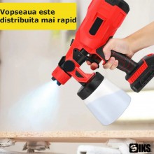 Pistol De Vopsit Electric Cu Acumulator SIKS GunSpray, Pulverizator De Vopsea Profesional, 48V, 800 Ml Capacitate Rezervor, P...