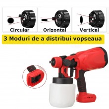 Pistol De Vopsit Electric Cu Acumulator SIKS GunSpray, Pulverizator De Vopsea Profesional, 48V, 800 Ml Capacitate Rezervor, P...