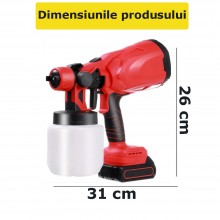 Pistol De Vopsit Electric Cu Acumulator SIKS GunSpray, Pulverizator De Vopsea Profesional, 48V, 800 Ml Capacitate Rezervor, P...