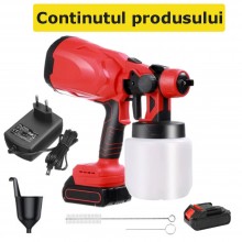 Pistol EDAR De Vopsit Electric Cu Acumulator Gun Spray, Pulverizator De Vopsea Profesional, 48V, Capacitate Rezervor 800 ml, ...