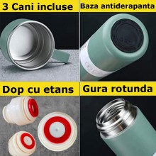 Set Sticla Termos Din Inox EDAR Cu 2 Cani Extra, Perete Dublu, Inchidere Ermetica, Rezistent la Rugina/Scurgeri, 500 ml, Verde Set Sticla Termos Din Inox EDAR Cu 2 Cani Extra, Perete Dublu, Inchidere Ermetica, Rezistent la Rugina/Scurgeri, 500 ml, Verde