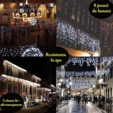 Ghirlanda Luminoasa Tip Franjuri EDAR, Instalatie De Craciun Perdea Pentru Exterior/Interior, 12m, Fir Alb, Alb Rece, Flash, ... Ghirlanda Luminoasa Tip Franjuri EDAR, Instalatie De Craciun Perdea Pentru Exterior/Interior, 12m, Fir Alb, Alb Rece, Flash, ...