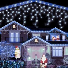 Ghirlanda Luminoasa Tip Franjuri EDAR, Instalatie De Craciun Perdea Pentru Exterior/Interior, 8m, Fir Alb, Alb Rece, Flash, I...