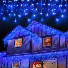 Ghirlanda Luminoasa Tip Franjuri EDAR, Instalatie De Craciun Perdea Pentru Exterior/Interior, 8m, Fir Alb, Albastru, Flash, I...