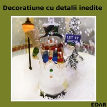 Felinar EDAR Decorativ De Craciun, Cu Om De Zapada, Zapada Artificiala, Placuta Let Is Snow, Pentru Interior sau Exterior, LE...