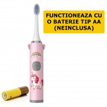 Periuta De Dinti Electrica SIKS Pentru Copii, 1 Treapta Intensitate, Peri Moi, Rezistenta La Apa, Model Unicorn, Cu Baterie, Roz Periuta De Dinti Electrica SIKS Pentru Copii, 1 Treapta Intensitate, Peri Moi, Rezistenta La Apa, Model Unicorn, Cu Baterie, Roz