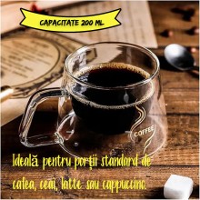 Set 2 Cani Din Sticla SIKS, Cu Pereti Dubli, Termorezistente, Pentru Ceai , Cafea , Latte , Cappuccino, Capacitate 200 ML, Tr... Set 2 Cani Din Sticla SIKS, Cu Pereti Dubli, Termorezistente, Pentru Ceai , Cafea , Latte , Cappuccino, Capacitate 200 ML, Tr...