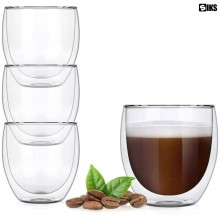 Set 4 Pahare SIKS Din Sticla, Cu Pereti Dubli, Termorezistente, Pentru Ceai, Cafea, Latte, Cappuccino, Capacitate 250 ML, Tra...