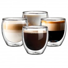 Set 4 Pahare SIKS Din Sticla, Cu Pereti Dubli, Termorezistente, Pentru Ceai, Cafea, Latte, Cappuccino, Capacitate 250 ML, Tra...