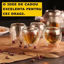 Set 4 Pahare SIKS Din Sticla, Cu Pereti Dubli, Termorezistente, Pentru Ceai, Cafea, Latte, Cappuccino, Capacitate 250 ML, Tra... Set 4 Pahare SIKS Din Sticla, Cu Pereti Dubli, Termorezistente, Pentru Ceai, Cafea, Latte, Cappuccino, Capacitate 250 ML, Tra...