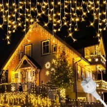 Instalatie Craciun Tip Turturi SIKS, 25 Metri, 500 Led-uri, Pentru Casa / Gradina / Gard, Cu 1 Joc De Lumini, Franjuri Curgat...