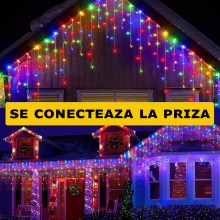 Instalatie Craciun Tip Turturi SIKS, 25 Metri, 500 Led-uri, Pentru Casa / Gradina / Gard, Cu 1 Joc De Lumini, Franjuri Curgat...