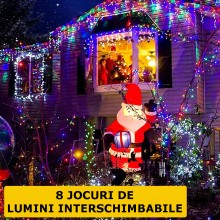 Instalatie Craciun SIKS Tip Turturi, 20 Metri, 400 Led-uri, Pentru Casa / Gradina / Gard, Cu 8 Jocuri De Lumini, Franjuri Cur...