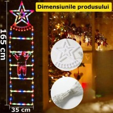 Decoratiune SIKS Mos Craciun Pe Scara, Cu Model Steluta, Pentru Exterior Si Interior, 25x165 cm, Cu Lumina Led, 8 Jocuri, Con...