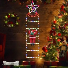 Decoratiune SIKS Mos Craciun Pe Scara, Cu Model Steluta, Pentru Exterior Si Interior, 25x165 cm, Cu Lumina Led, 8 Jocuri, Con...