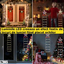 Decoratiune SIKS Mos Craciun Pe Scara, Cu Model Steluta, Pentru Exterior Si Interior, 25x165 cm, Cu Lumina Led, 8 Jocuri, Con...