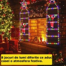 Decoratiune SIKS Mos Craciun Pe Scara, Cu Model Steluta, Pentru Exterior Si Interior, 25x165 cm, Cu Lumina Led, 8 Jocuri, Con...