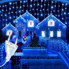 Instalatie Craciun SIKS Tip Turturi, 20 Metri, 400 Led-uri, Pentru Casa / Gradina / Gard, Cu 8 Jocuri De Lumini, Franjuri Cur...