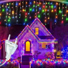 Instalatie Craciun Tip Turturi SIKS, 25 Metri, 500 Led-uri, Pentru Casa / Gradina / Gard, Cu 8 Jocuri De Lumini, Franjuri Cur...