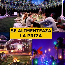 Instalatie Craciun Tip Turturi SIKS, 25 Metri, 500 Led-uri, Pentru Casa / Gradina / Gard, Cu 8 Jocuri De Lumini, Franjuri Cur...