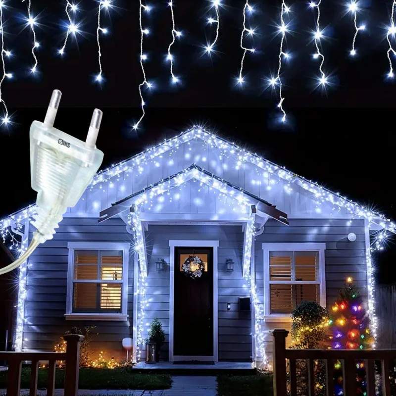 Instalatie Craciun Tip Turturi SIKS, 25 Metri, 500 Led-uri, Pentru Casa / Gradina / Gard, Cu 8 Jocuri De Lumini, Franjuri Cur...