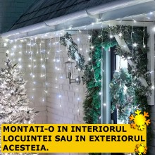 Instalatie Craciun Tip Turturi SIKS, 25 Metri, 500 Led-uri, Pentru Casa / Gradina / Gard, Cu 8 Jocuri De Lumini, Franjuri Cur...