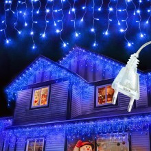 Ghirlanda Luminoasa Tip Franjuri EDAR, Instalatie De Craciun Perdea Pentru Exterior/Interior, 20m, 400 Leduri, Fir Transparen...