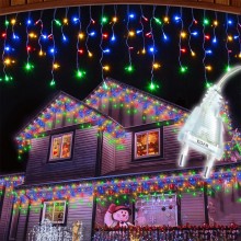 Ghirlanda Luminoasa Tip Franjuri EDAR, Instalatie De Craciun Perdea Pentru Exterior/Interior, 20m, 400 Leduri, Fir Transparen...