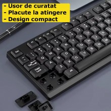 Kit SIKS Tastatura Mecanica Si Mouse Optic Wireless Cu Design Slim K12, 2.4 G, Conexiune Inteligenta, Bluetooth, Microreceive...