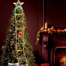 Decoratiune Mos Craciun EDAR Pe Scara, Model Steluta, 25x165 cm, Lumina LED, 8 Jocuri, Conectare La Priza, Multicolor