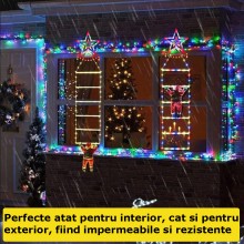 Decoratiune Mos Craciun EDAR Pe Scara, Model Steluta, 25x165 cm, Lumina LED, 8 Jocuri, Conectare La Priza, Multicolor
