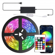 Banda LED SIKS Digitala Smart RGB Wi-Fi, 5 metri, Interior IP20, 60 leduri/m 5050 RGB, Adeziva, Aplicatie Telefon, Bluetooth,...