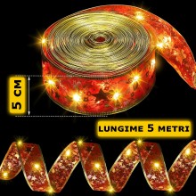 Instalatie Panglica Luminoasa SIKS Pentru Bradul De Craciun, LED, 5m, 50 leduri, 8 Programe, Lumina Alb Cald, Rosu cu Auriu