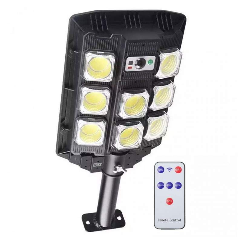 Lampa Solara Stradala Sau Gradina Cu Panou Solar SIKS, De Exterior, 8 LED COB, Lumina Neutra, Control Din Telecomanda, Senzor...
