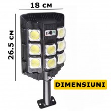 Lampa Solara Stradala Sau Gradina Cu Panou Solar SIKS, De Exterior, 8 LED COB, Lumina Neutra, Control Din Telecomanda, Senzor...