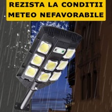 Lampa Solara Stradala Sau Gradina Cu Panou Solar SIKS, De Exterior, 8 LED COB, Lumina Neutra, Control Din Telecomanda, Senzor...