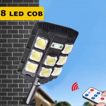 Lampa Solara Stradala Sau Gradina Cu Panou Solar SIKS, De Exterior, 8 LED COB, Lumina Neutra, Control Din Telecomanda, Senzor...