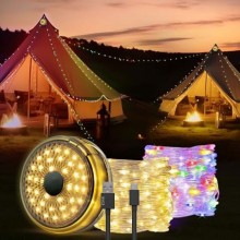 Ghirlanda Luminoasa Extensibila/Retractabila Camping EDAR Cu Functie De Lanterna Si Baterie Externa, 10 m, 8 Moduri De Ilumin...