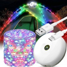 Ghirlanda Luminoasa Camping SIKS, Cu Lanterna Si Functie De Baterie Externa, 20 m, 5 moduri de iluminare, LED, Reincarcare Ti...