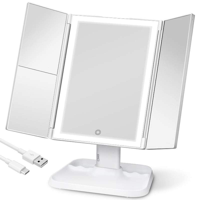 Oglinda Cosmetica Extensibila SIKS, Profesionala, Pentru Make-up, Cu Led, Marire 2x 3x, Lumina Reglabila, Buton Touch, USB, S...