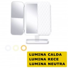 Oglinda Cosmetica Extensibila SIKS, Profesionala, Pentru Make-up, Cu Led, Marire 2x 3x, Lumina Reglabila, Buton Touch, USB, S...
